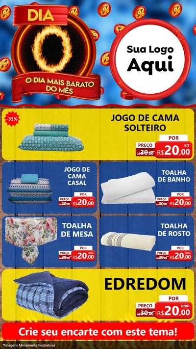 Modelo de TV para TV Vertical com o tema Dia O - O Dia Mais Barato Do Mês para Cama, Mesa e Banho