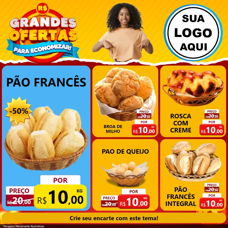 Modelo de Rede Social para Feed Facebook com o tema Grandes Ofertas Para Economizar! para Padaria
