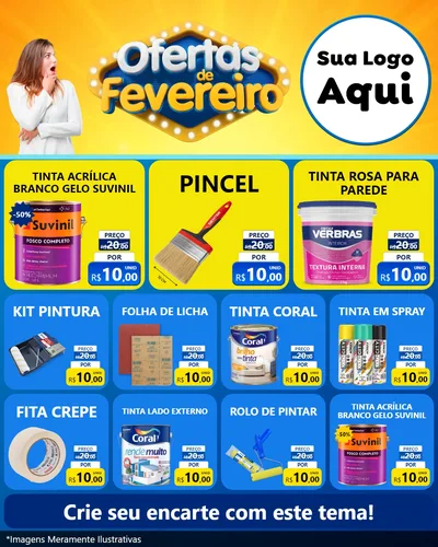 Modelo de Rede Social para Feed Instagram com o tema Ofertas de Fevereiro para Tintas e Ferramentas