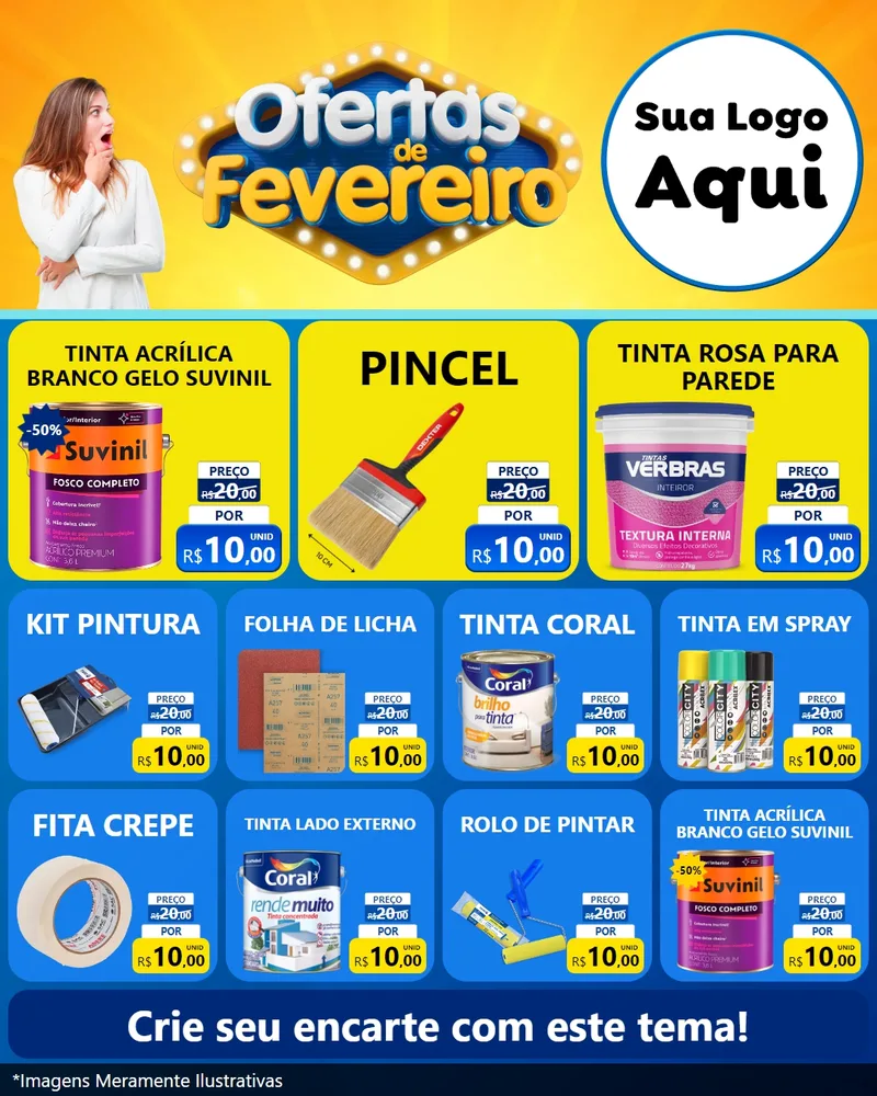 Modelo de Rede Social para Feed Instagram com o tema Ofertas de Fevereiro para Tintas e Ferramentas
