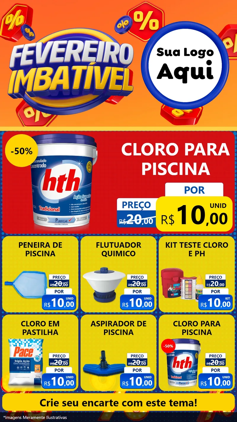 Modelo de Rede Social para Stories com o tema Fevereiro Imbatível para Produtos para Piscina