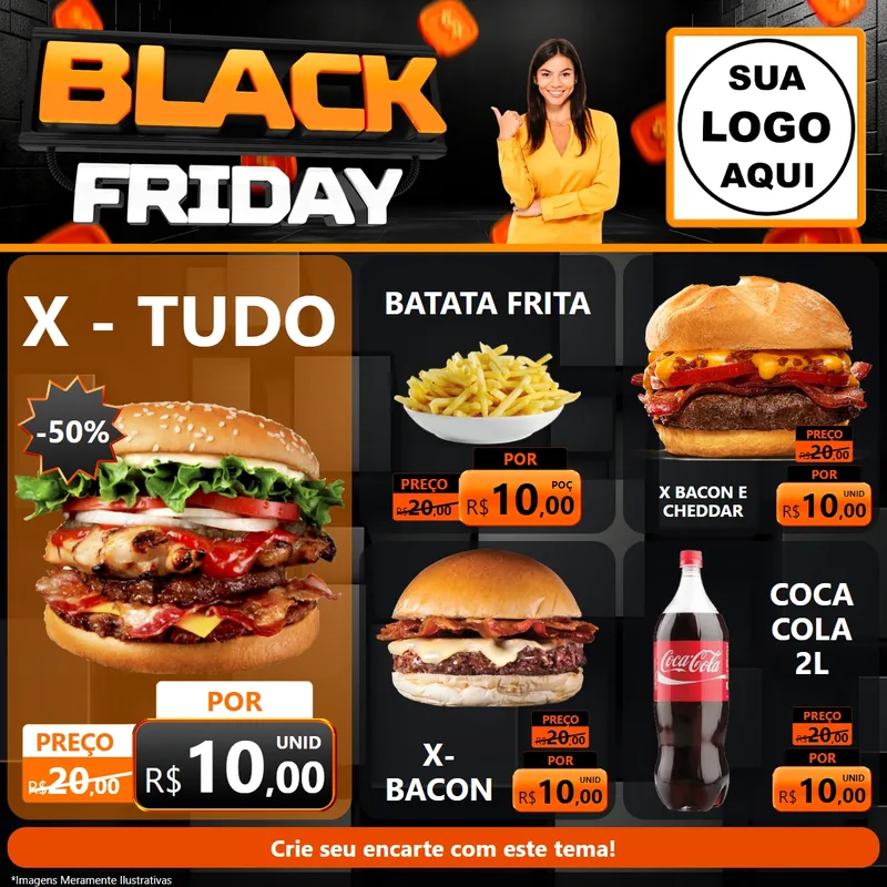 Modelo de Rede Social para Feed Facebook com o tema Black Friday para Hamburgueria