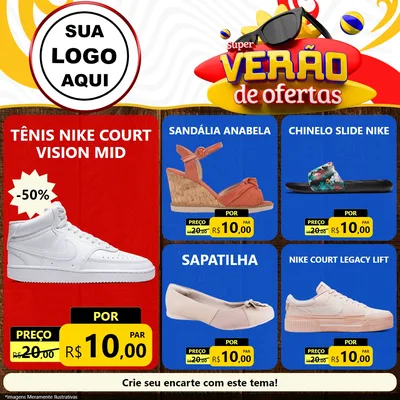 Modelo de Rede Social para Feed Facebook com o tema Super Verão de Ofertas para Calçados