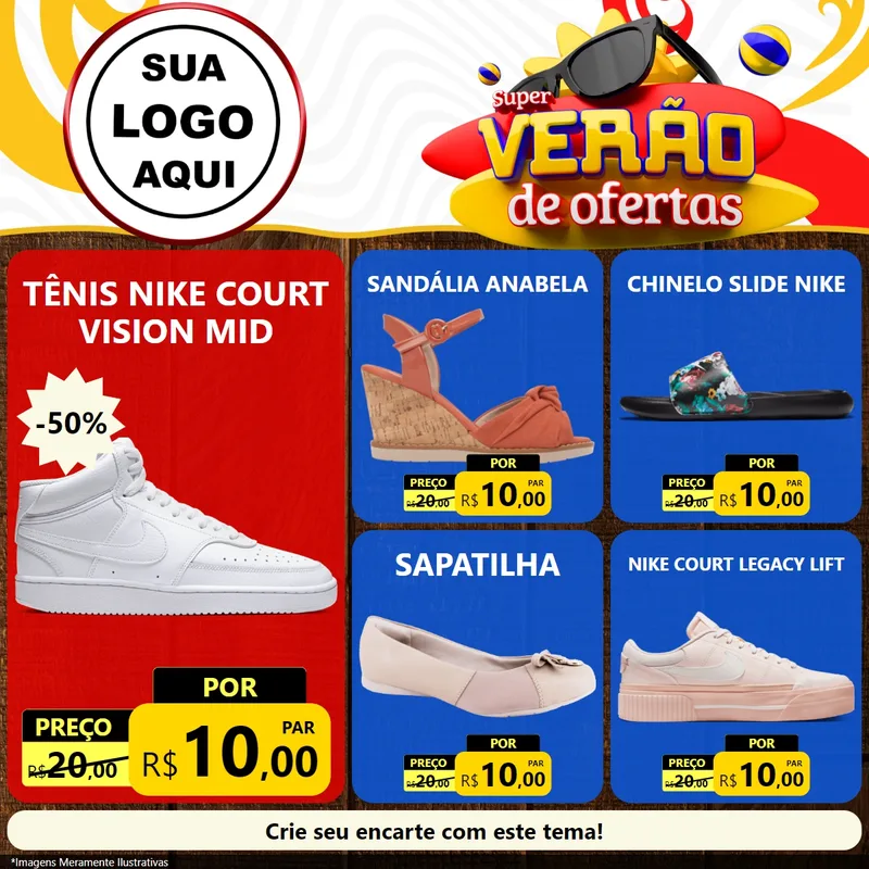 Modelo de Rede Social para Feed Facebook com o tema Super Verão de Ofertas para Calçados