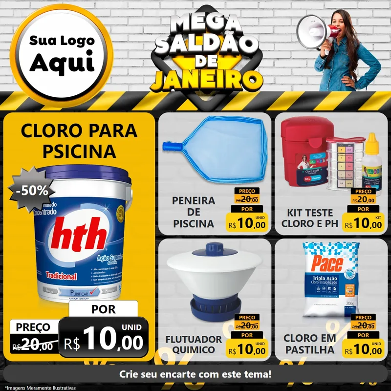 Modelo de Rede Social para Feed Facebook com o tema Mega Saldão de Janeiro para Produtos para Piscina