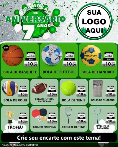 Modelo de Rede Social para Feed Instagram com o tema Promoção de Aniversário - 7 Anos para Artigos Esportivos