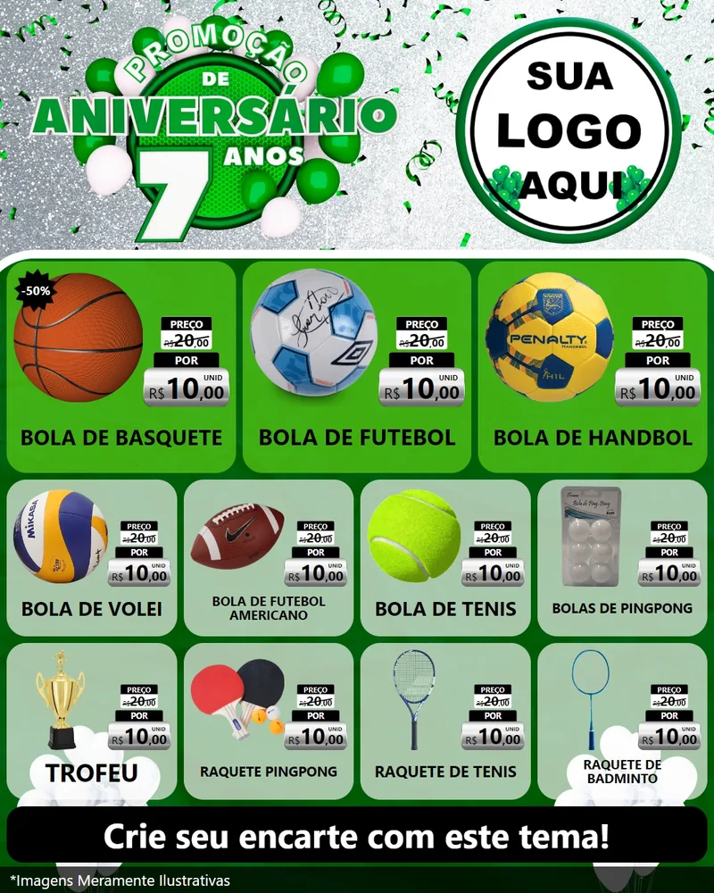 Modelo de Rede Social para Feed Instagram com o tema Promoção de Aniversário - 7 Anos para Artigos Esportivos