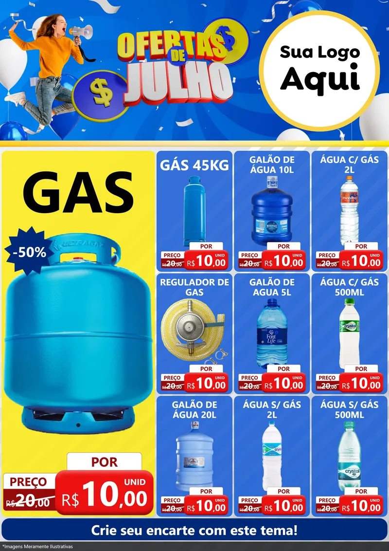 Modelo de Encarte para Encarte A4 Vertical com o tema Ofertas de Julho para Água e gás