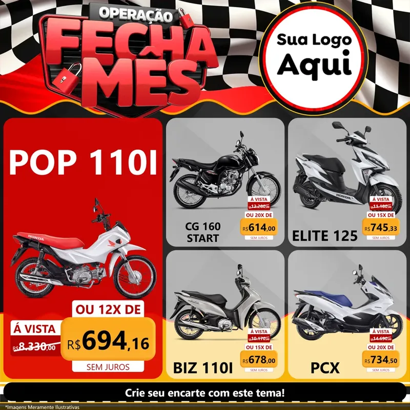 Modelo de Rede Social para Feed Facebook com o tema Operação Fecha Mês - Auto Moto para Concessionaria de Motos