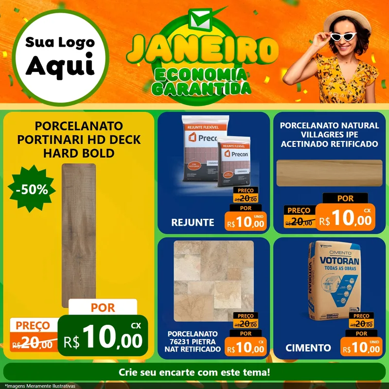 Modelo de Rede Social para Feed Facebook com o tema Janeiro - Economia Garantida para Pisos e revestimentos