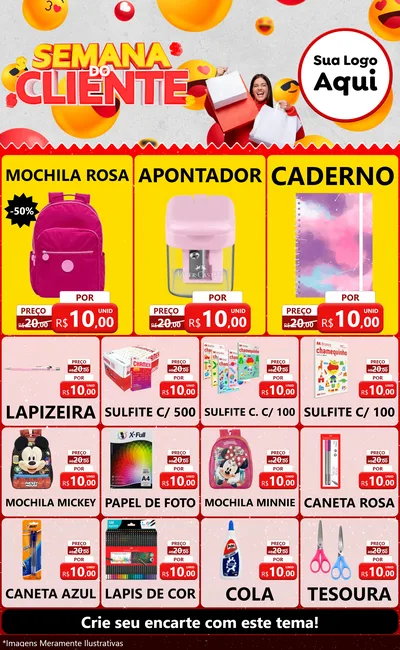 Modelo de Encarte para Encarte Grande com o tema Semana do Cliente para Papelaria