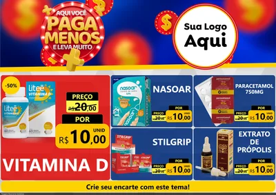 Modelo de Encarte para Encarte A4 Horizontal com o tema Aqui Você Paga Menos e Leva Mais - Farmácia para Farmácia
