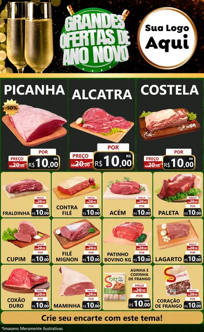 Modelo de Encarte para Encarte Grande com o tema Grandes Ofertas de Ano Novo para Açougue