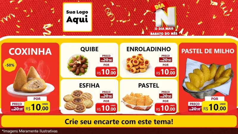 Modelo de TV para TV Horizontal com o tema Dia N o Dia Mais Barato do Mês para Salgadaria