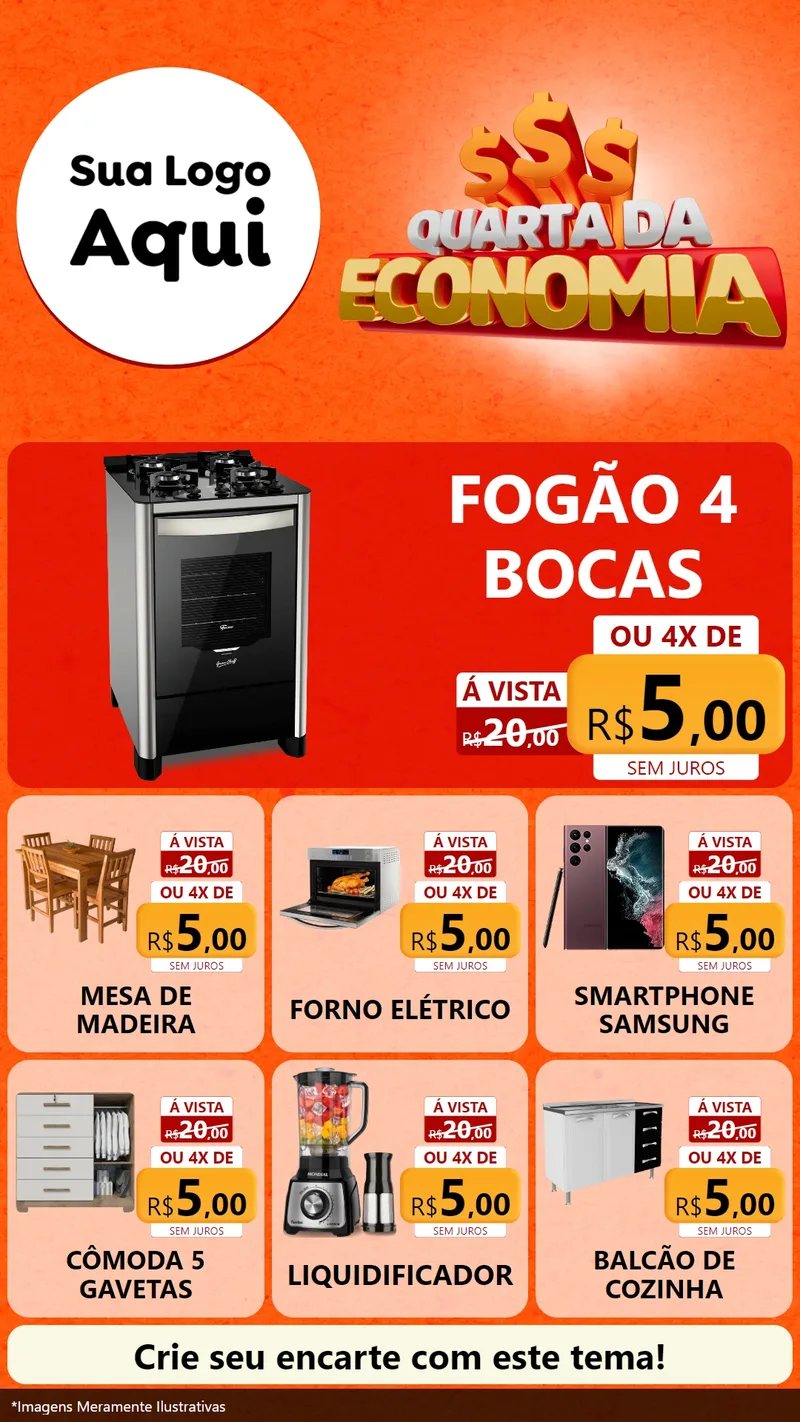 Modelo de Rede Social para Stories com o tema Quarta da Economia para Móveis e Eletro