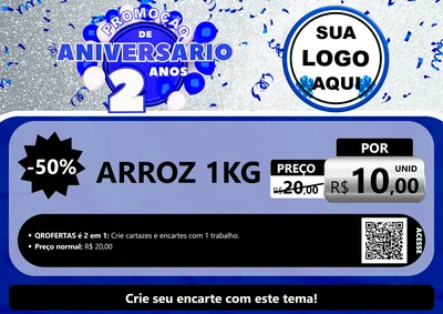 Modelo de Cartaz para Cartaz A4 Horizontal com o tema Promoção de Aniversário - 2 Anos para Supermercado
