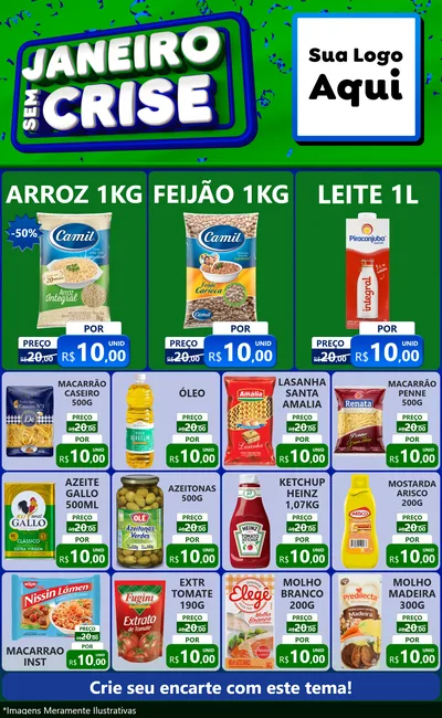 Modelo de Encarte para Encarte Grande com o tema Janeiro Sem Crise para Supermercado