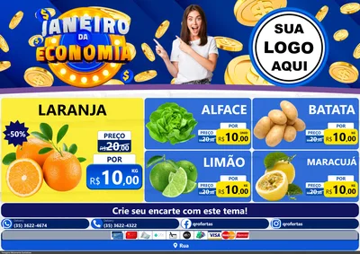 Modelo de Encarte para Encarte A4 Horizontal com o tema Janeiro da Economia para Hortifrúti