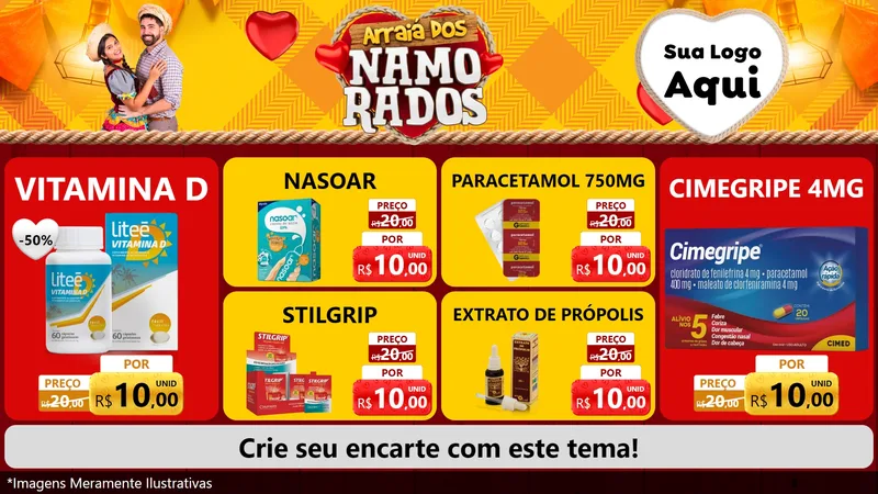 Modelo de TV para TV Horizontal com o tema Arraiá dos Namorados para Farmácia
