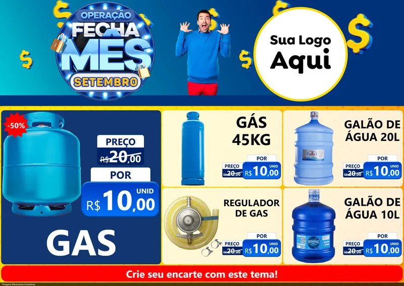 Modelo de Encarte para Encarte A4 Horizontal com o tema Operação Fecha Mês Setembro para Água e gás