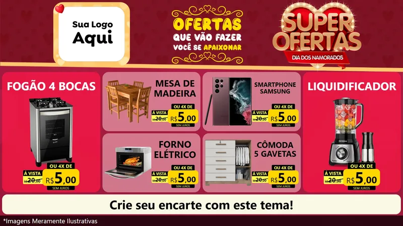Modelo de TV para TV Horizontal com o tema Dia dos Namorados para Móveis e Eletro