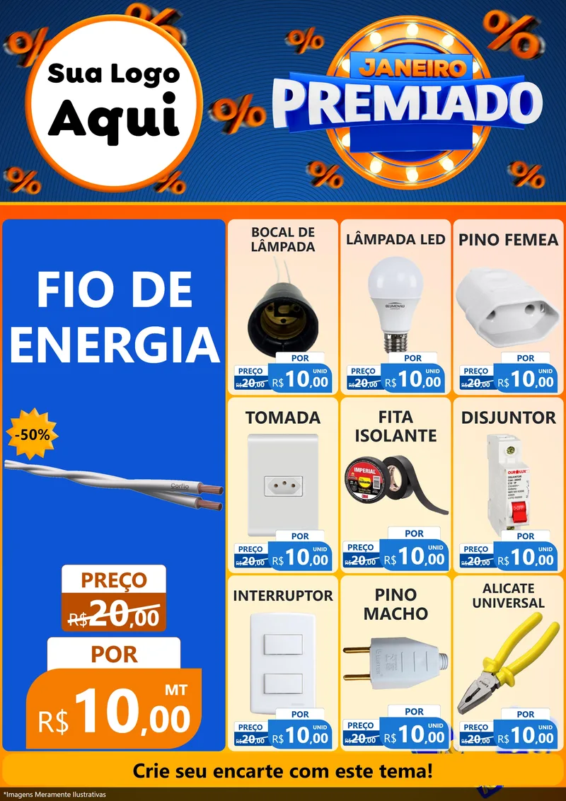 Modelo de Encarte para Encarte A4 Vertical com o tema Janeiro Premiado para Materiais Elétricos