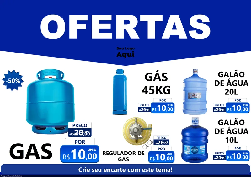 Modelo de Encarte para Encarte A4 Horizontal com o tema Ofertas Azul Cartaz para Água e gás