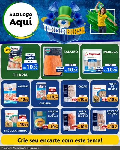 Modelo de Rede Social para Feed Instagram com o tema Torcida Brasil - Copa para Peixaria