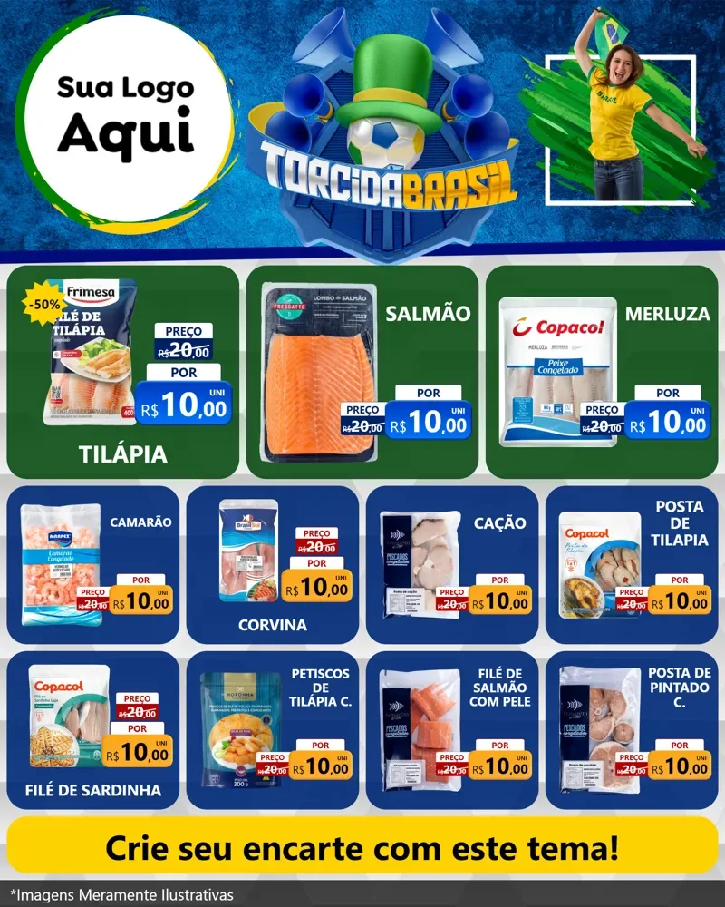 Modelo de Rede Social para Feed Instagram com o tema Torcida Brasil - Copa para Peixaria