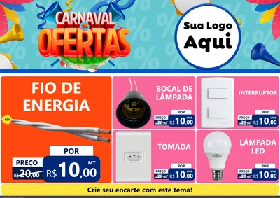 Modelo de Encarte para Encarte A4 Horizontal com o tema Carnaval de Ofertas para Materiais Elétricos