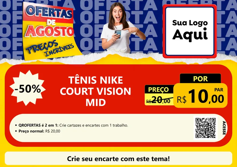 Modelo de Cartaz para Cartaz A4 Horizontal com o tema Ofertas de Agosto - Preços Incríveis para Calçados
