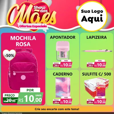 Modelo de Rede Social para Feed Facebook com o tema Show das Mães - Ofertas Especiais para Papelaria