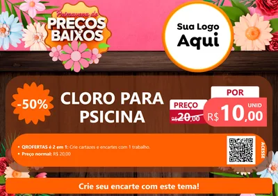 Modelo de Cartaz para Cartaz A4 Horizontal com o tema Primavera de Preços Baixos para Produtos para Piscina