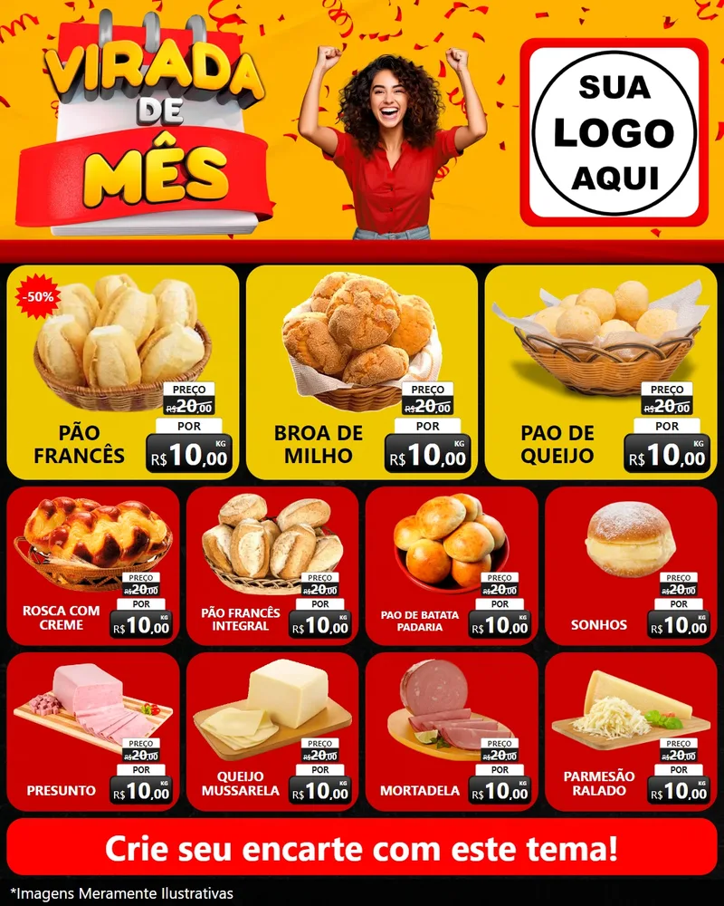 Modelo de Rede Social para Feed Instagram com o tema Virada de Mês para Padaria