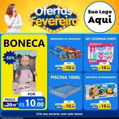 Modelo de Rede Social para Feed Facebook com o tema Ofertas de Fevereiro para Brinquedos
