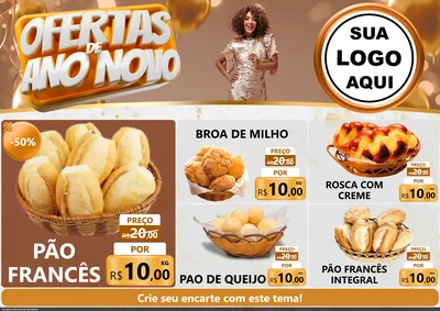 Modelo de Encarte para Encarte A4 Horizontal com o tema Ofertas de Ano Novo para Padaria