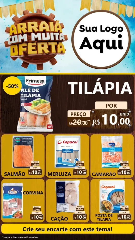 Modelo de Rede Social para Stories com o tema Ofertas de São João - Junina para Peixaria