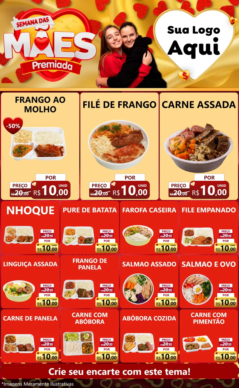 Modelo de Encarte para Encarte Grande com o tema Semana das Mães Premiada para Restaurante