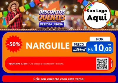 Modelo de Cartaz para Cartaz A4 Horizontal com o tema Descontos Quentes de Festa Junina para Tabacaria