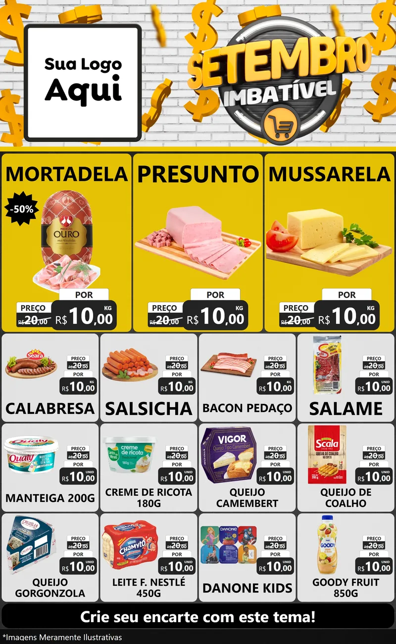 Modelo de Encarte para Encarte Grande com o tema Setembro Imbatível para Frios e Laticínios