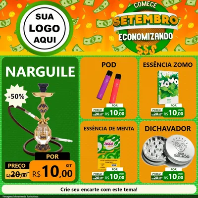 Modelo de Rede Social para Feed Facebook com o tema Comece Setembro Economizando para Tabacaria