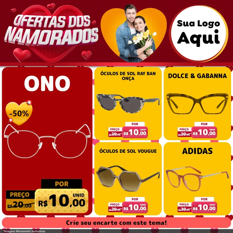 Modelo de Rede Social para Feed Facebook com o tema Ofertas Dos Namorados para Óticas