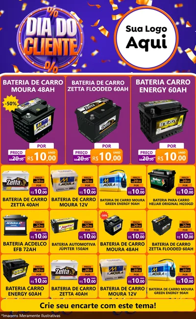 Modelo de Encarte para Encarte Grande com o tema Dia do Cliente para Baterias Elétricas