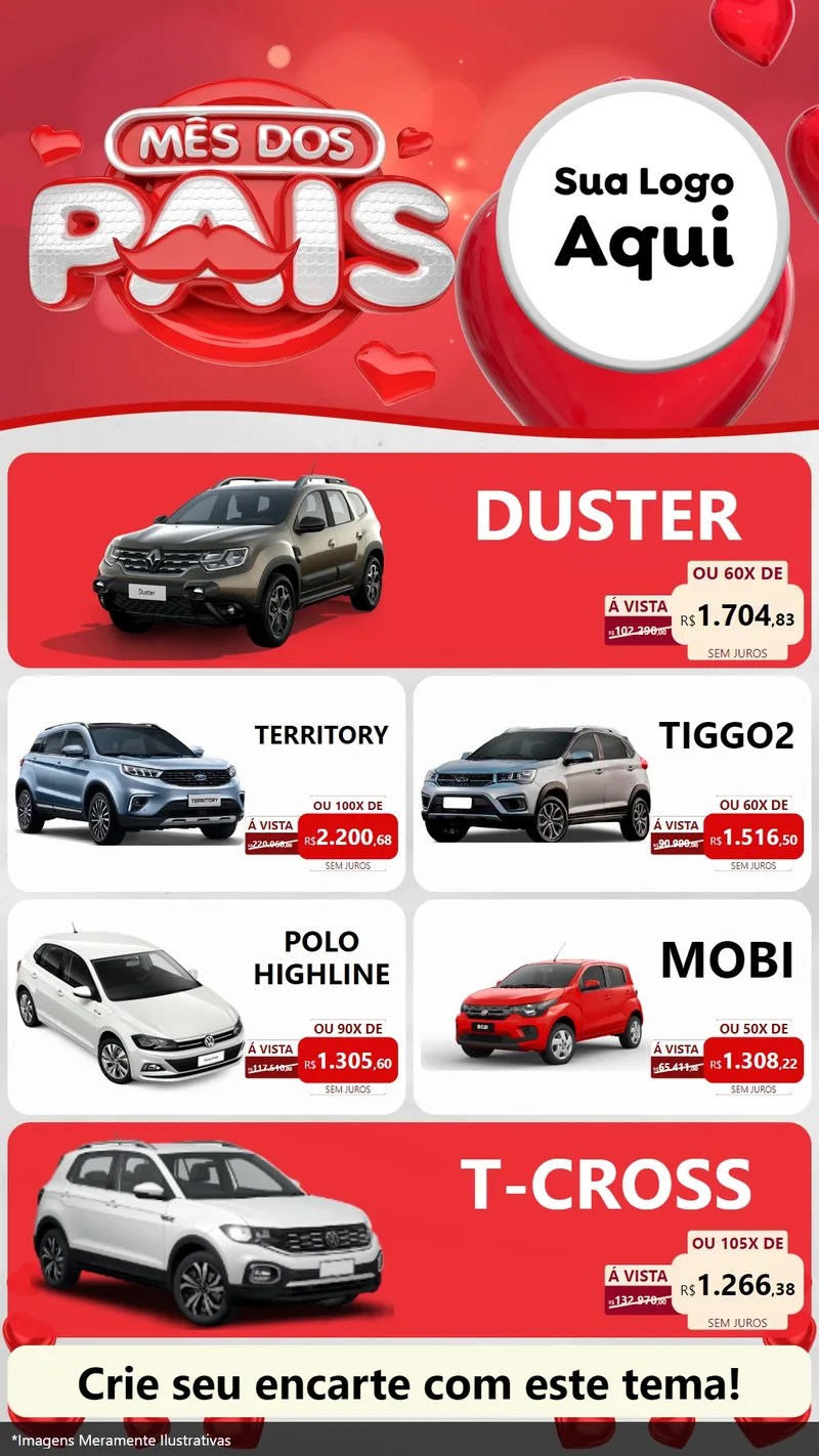 Modelo de TV para TV Vertical com o tema Mês dos Pais para Concessionaria de Carros