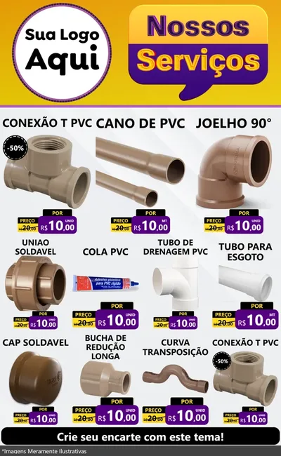 Modelo de Encarte para Encarte Grande com o tema Nossos Serviços para Tubos e conexões