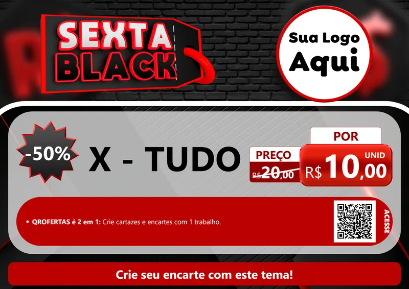 Modelo de Cartaz para Cartaz A4 Horizontal com o tema Sexta Black para Hamburgueria