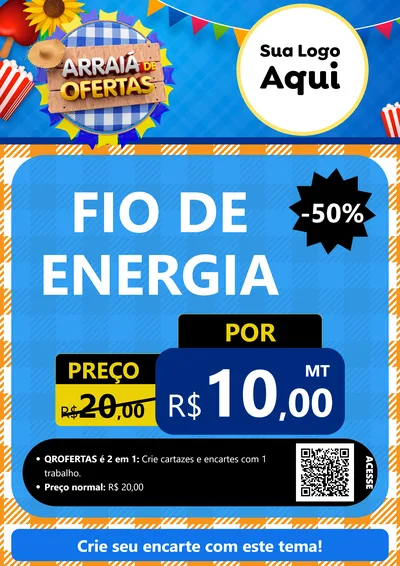 Modelo de Cartaz para Cartaz A4 Vertical com o tema Arraiá de Ofertas para Materiais Elétricos