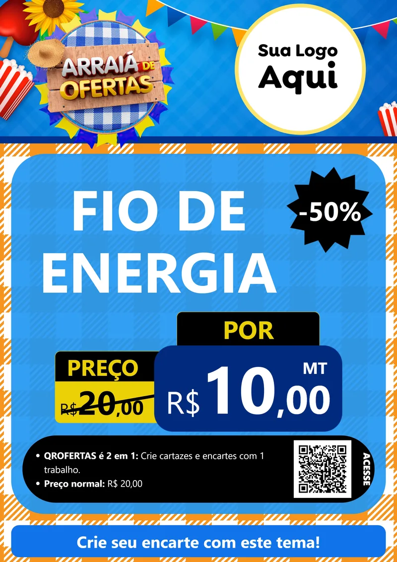 Modelo de Cartaz para Cartaz A4 Vertical com o tema Arraiá de Ofertas para Materiais Elétricos