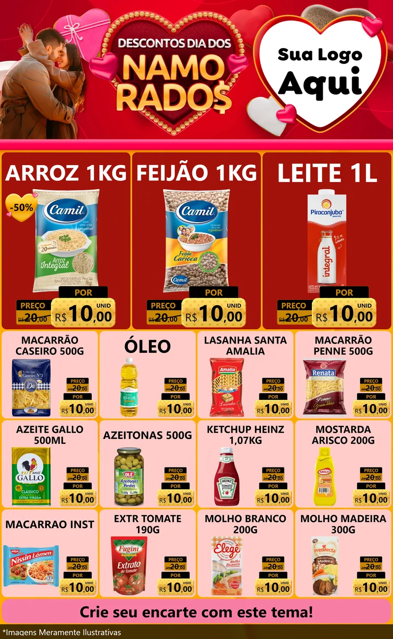 Modelo de Encarte para Encarte Grande com o tema Descontos Dia dos Namorados para Supermercado
