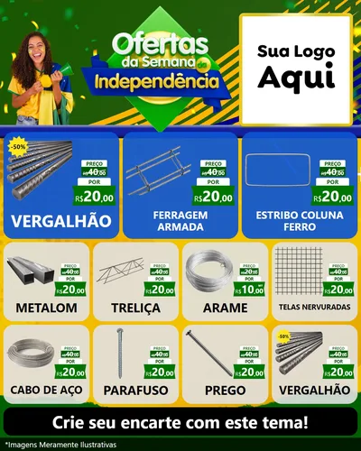 Modelo de Rede Social para Feed Instagram com o tema Ofertas da Semana da Independência para Ferragens